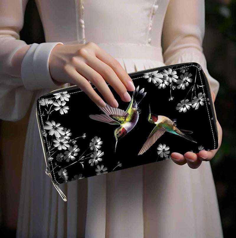 FQTBCEARI Hummingbird Flower Print Women Large Capacity Wallet PU Leather Zipper Clutch Purse for Smart Phone/Card/Coin/Cash - Image 5